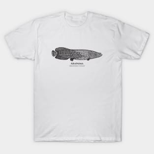 Arapaima with Common and Latin Names - fish design - black and white T-Shirt